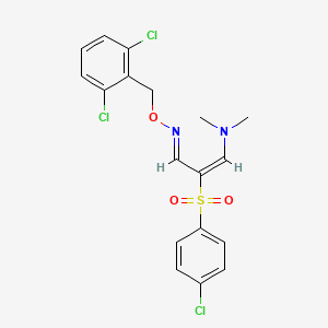 molecular formula C18H17Cl3N2O3S B2454160 2-[(4-chlorophenyl)sulfonyl]-3-(dimethylamino)acrylaldehyde O-(2,6-dichlorobenzyl)oxime CAS No. 338395-34-9