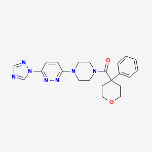 molecular formula C22H25N7O2 B2454176 3-[4-(4-苯氧烷-4-羰基)哌嗪-1-基]-6-(1H-1,2,4-三唑-1-基)哒嗪 CAS No. 1798487-32-7