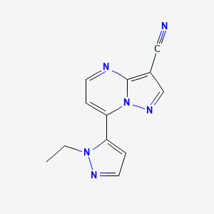 molecular formula C12H10N6 B2454208 7-(1-乙基-1H-吡唑-5-基)吡唑并[1,5-a]嘧啶-3-甲腈 CAS No. 1002651-53-7