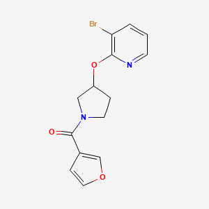 molecular formula C14H13BrN2O3 B2454210 (3-((3-Bromopyridin-2-yl)oxy)pyrrolidin-1-yl)(furan-3-yl)methanone CAS No. 1903464-93-6