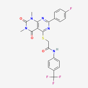 molecular formula C23H17F4N5O3S B2454212 2-((2-(4-fluorophenyl)-6,8-dimethyl-5,7-dioxo-5,6,7,8-tetrahydropyrimido[4,5-d]pyrimidin-4-yl)thio)-N-(4-(trifluoromethyl)phenyl)acetamide CAS No. 852170-42-4
