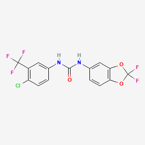 molecular formula C15H8ClF5N2O3 B2454216 1-(4-氯-3-(三氟甲基)苯基)-3-(2,2-二氟苯并[d][1,3]二氧杂环-5-基)脲 CAS No. 2165324-62-7