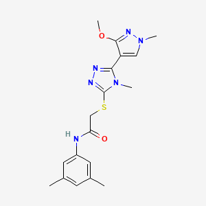 molecular formula C18H22N6O2S B2454222 N-(3,5-dimethylphenyl)-2-((5-(3-methoxy-1-methyl-1H-pyrazol-4-yl)-4-methyl-4H-1,2,4-triazol-3-yl)thio)acetamide CAS No. 1013777-20-2