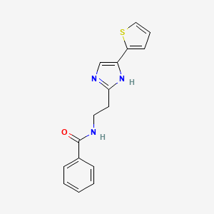 molecular formula C16H15N3OS B2454239 N-(2-(4-(thiophen-2-yl)-1H-imidazol-2-yl)ethyl)benzamide CAS No. 1797957-12-0