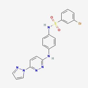 molecular formula C19H15BrN6O2S B2454241 N-(4-((6-(1H-吡唑-1-基)嘧啶并[3,2-d]嘧啶-3-基)氨基)苯基)-3-溴苯磺酰胺 CAS No. 1014027-65-6