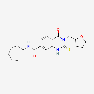molecular formula C21H27N3O3S B2454255 N-环庚基-4-氧代-3-((四氢呋喃-2-基)甲基)-2-硫代-1,2,3,4-四氢喹唑啉-7-甲酰胺 CAS No. 443350-29-6