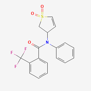 molecular formula C18H14F3NO3S B2454263 N-(1,1-dioxido-2,3-dihydrothien-3-yl)-N-phenyl-2-(trifluoromethyl)benzamide CAS No. 852438-74-5