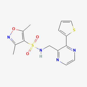 molecular formula C14H14N4O3S2 B2454269 3,5-dimethyl-N-((3-(thiophen-2-yl)pyrazin-2-yl)methyl)isoxazole-4-sulfonamide CAS No. 2034313-43-2