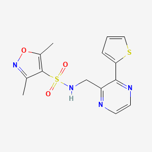 molecular formula C14H14N4O3S2 B2454269 3,5-diméthyl-N-((3-(thiophène-2-yl)pyrazine-2-yl)méthyl)isoxazole-4-sulfonamide CAS No. 2034313-43-2