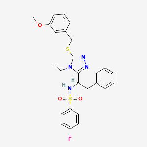 molecular formula C26H27FN4O3S2 B2454273 N-(1-{4-ethyl-5-[(3-methoxybenzyl)sulfanyl]-4H-1,2,4-triazol-3-yl}-2-phenylethyl)-4-fluorobenzenesulfonamide CAS No. 338954-15-7