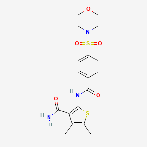molecular formula C18H21N3O5S2 B2454277 4,5-Dimethyl-2-(4-(morpholinosulfonyl)benzamido)thiophene-3-carboxamide CAS No. 896307-18-9