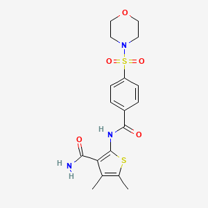 molecular formula C18H21N3O5S2 B2454277 4,5-二甲基-2-(4-(吗啉磺酰基)苯甲酰基)噻吩-3-甲酰胺 CAS No. 896307-18-9