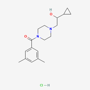 molecular formula C18H27ClN2O2 B2454284 (4-(2-Cyclopropyl-2-hydroxyethyl)piperazin-1-yl)(3,5-dimethylphenyl)methanone hydrochloride CAS No. 1396675-51-6