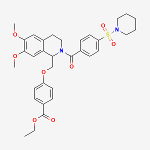 molecular formula C33H38N2O8S B2454287 Ethyl 4-((6,7-dimethoxy-2-(4-(piperidin-1-ylsulfonyl)benzoyl)-1,2,3,4-tetrahydroisoquinolin-1-yl)methoxy)benzoate CAS No. 681155-51-1
