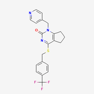 molecular formula C21H18F3N3OS B2454289 1-(pyridin-4-ylmethyl)-4-((4-(trifluoromethyl)benzyl)thio)-6,7-dihydro-1H-cyclopenta[d]pyrimidin-2(5H)-one CAS No. 899958-21-5