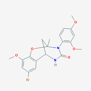 molecular formula C20H21BrN2O5 B2454291 8-bromo-3-(2,4-dimethoxyphenyl)-10-methoxy-2-methyl-5,6-dihydro-2H-2,6-methanobenzo[g][1,3,5]oxadiazocin-4(3H)-one CAS No. 899353-78-7