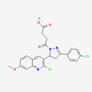 molecular formula C23H19Cl2N3O4 B2454292 4-[5-(2-chloro-7-methoxyquinolin-3-yl)-3-(4-chlorophenyl)-4,5-dihydro-1H-pyrazol-1-yl]-4-oxobutanoic acid CAS No. 442649-45-8