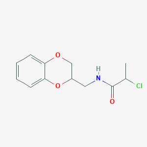 molecular formula C12H14ClNO3 B2454296 2-氯-N-(2,3-二氢-1,4-苯并二氧杂环-2-基甲基)丙酰胺 CAS No. 1225977-50-3