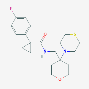 molecular formula C20H27FN2O2S B2454313 1-(4-Fluorophenyl)-N-[(4-thiomorpholin-4-yloxan-4-yl)methyl]cyclopropane-1-carboxamide CAS No. 2415532-92-0