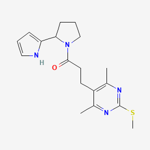 molecular formula C18H24N4OS B2454314 3-[4,6-dimethyl-2-(methylsulfanyl)pyrimidin-5-yl]-1-[2-(1H-pyrrol-2-yl)pyrrolidin-1-yl]propan-1-one CAS No. 1428023-64-6