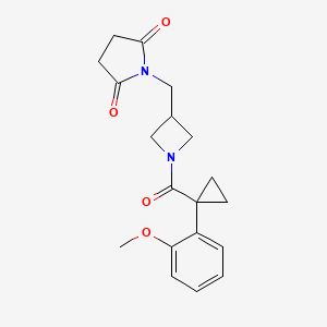 molecular formula C19H22N2O4 B2454316 1-({1-[1-(2-Methoxyphenyl)cyclopropanecarbonyl]azetidin-3-yl}methyl)pyrrolidine-2,5-dione CAS No. 2097924-24-6