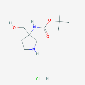 molecular formula C10H21ClN2O3 B2454322 tert-butyl N-[3-(hydroxymethyl)pyrrolidin-3-yl]carbamate hydrochloride CAS No. 2173991-66-5