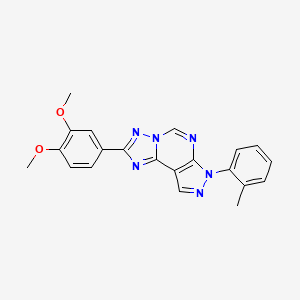 molecular formula C21H18N6O2 B2454323 4-(3,4-Dimethoxyphenyl)-10-(2-methylphenyl)-3,5,6,8,10,11-hexaazatricyclo[7.3.0.0^{2,6}]dodeca-1(9),2,4,7,11-pentaene CAS No. 900283-00-3