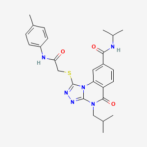 molecular formula C26H30N6O3S B2454326 4-isobutyl-N-isopropyl-1-({2-[(4-methylphenyl)amino]-2-oxoethyl}thio)-5-oxo-4,5-dihydro[1,2,4]triazolo[4,3-a]quinazoline-8-carboxamide CAS No. 1111210-68-4