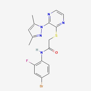 molecular formula C17H15BrFN5OS B2454327 N-(4-bromo-2-fluorophenyl)-2-((3-(3,5-dimethyl-1H-pyrazol-1-yl)pyrazin-2-yl)thio)acetamide CAS No. 1251594-07-6