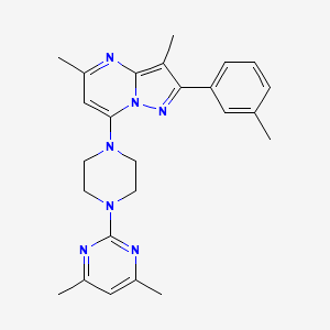 molecular formula C25H29N7 B2454328 2-{4-[3,5-二甲基-2-(3-甲基苯基)吡唑并[1,5-a]嘧啶-7-基]哌嗪-1-基}-4,6-二甲基嘧啶 CAS No. 1203264-55-4