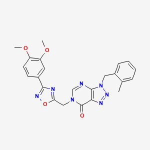 molecular formula C23H21N7O4 B2454334 6-((3-(3,4-dimethoxyphenyl)-1,2,4-oxadiazol-5-yl)methyl)-3-(2-methylbenzyl)-3H-[1,2,3]triazolo[4,5-d]pyrimidin-7(6H)-one CAS No. 1207043-34-2