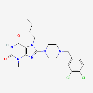 molecular formula C21H26Cl2N6O2 B2454335 7-butyl-8-(4-(3,4-dichlorobenzyl)piperazin-1-yl)-3-methyl-1H-purine-2,6(3H,7H)-dione CAS No. 886905-82-4