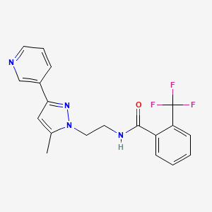 molecular formula C19H17F3N4O B2454341 N-(2-(5-methyl-3-(pyridin-3-yl)-1H-pyrazol-1-yl)ethyl)-2-(trifluoromethyl)benzamide CAS No. 2034509-48-1