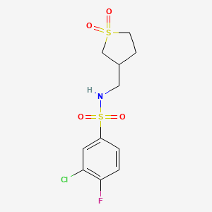 molecular formula C11H13ClFNO4S2 B2454358 3-chloro-N-((1,1-dioxidotetrahydrothiophen-3-yl)methyl)-4-fluorobenzenesulfonamide CAS No. 1396875-09-4