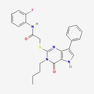 molecular formula C24H23FN4O2S B2454362 2-((3-butyl-4-oxo-7-phenyl-4,5-dihydro-3H-pyrrolo[3,2-d]pyrimidin-2-yl)thio)-N-(2-fluorophenyl)acetamide CAS No. 2034489-87-5