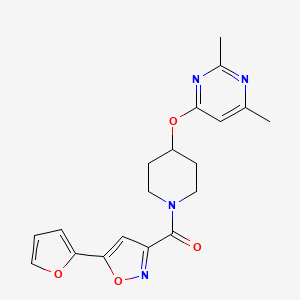 molecular formula C19H20N4O4 B2454363 (4-((2,6-Dimethylpyrimidin-4-yl)oxy)piperidin-1-yl)(5-(furan-2-yl)isoxazol-3-yl)methanone CAS No. 2034578-87-3