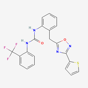 molecular formula C21H15F3N4O2S B2454370 1-(2-((3-(Thiophen-2-yl)-1,2,4-oxadiazol-5-yl)methyl)phenyl)-3-(2-(trifluoromethyl)phenyl)urea CAS No. 1797268-13-3