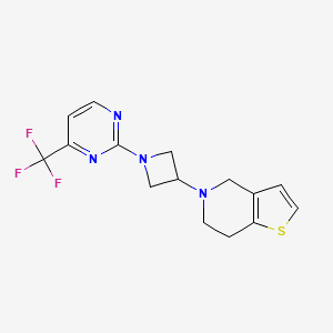 molecular formula C15H15F3N4S B2454378 5-[1-[4-(Trifluoromethyl)pyrimidin-2-yl]azetidin-3-yl]-6,7-dihydro-4H-thieno[3,2-c]pyridine CAS No. 2379985-10-9