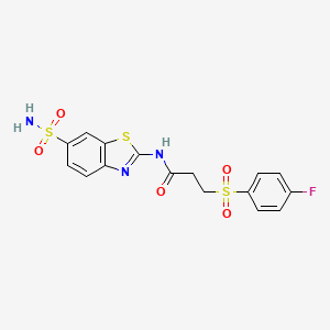 molecular formula C16H14FN3O5S3 B2454380 3-((4-氟苯基)磺酰基)-N-(6-磺酰氨基苯并[d]噻唑-2-基)丙酰胺 CAS No. 887201-64-1