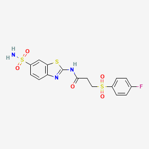 molecular formula C16H14FN3O5S3 B2454380 3-((4-fluorophényl)sulfonyl)-N-(6-sulfamoylbenzo[d]thiazol-2-yl)propanamide CAS No. 887201-64-1