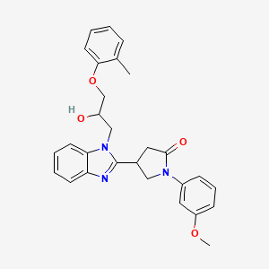 molecular formula C28H29N3O4 B2454381 4-{1-[2-hydroxy-3-(2-methylphenoxy)propyl]-1H-benzimidazol-2-yl}-1-(3-methoxyphenyl)pyrrolidin-2-one CAS No. 1018162-31-6