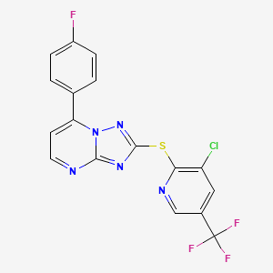 molecular formula C17H8ClF4N5S B2454386 2-((3-氯-5-(三氟甲基)-2-吡啶基)硫烷基)-7-(4-氟苯基)(1,2,4)三唑并[1,5-a]嘧啶 CAS No. 338775-07-8