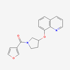 molecular formula C18H16N2O3 B2454391 Furan-3-yl(3-(quinolin-8-yloxy)pyrrolidin-1-yl)methanone CAS No. 2034277-05-7