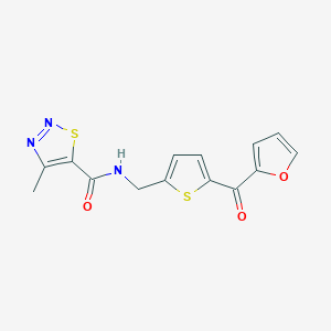 molecular formula C14H11N3O3S2 B2454403 N-((5-(呋喃-2-羰基)噻吩-2-基)甲基)-4-甲基-1,2,3-噻二唑-5-甲酰胺 CAS No. 1797760-40-7