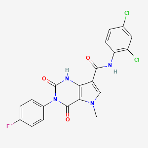 molecular formula C20H13Cl2FN4O3 B2454407 N-(2,4-dichlorophenyl)-3-(4-fluorophenyl)-5-methyl-2,4-dioxo-2,3,4,5-tetrahydro-1H-pyrrolo[3,2-d]pyrimidine-7-carboxamide CAS No. 923166-08-9