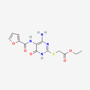 molecular formula C13H14N4O5S B2454408 2-((4-氨基-5-(呋喃-2-甲酰胺基)-6-氧代-1,6-二氢嘧啶-2-基)硫代)乙酸乙酯 CAS No. 868226-68-0