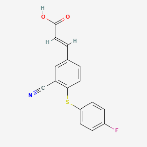 molecular formula C16H10FNO2S B2454435 (E)-3-(3-Cyano-4-(4-fluorophenylthio)phenyl)acrylic acid CAS No. 951624-12-7