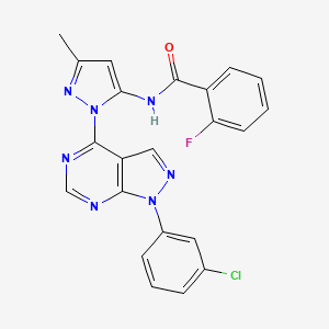 molecular formula C22H15ClFN7O B2454438 N-(1-(1-(3-chlorophenyl)-1H-pyrazolo[3,4-d]pyrimidin-4-yl)-3-methyl-1H-pyrazol-5-yl)-2-fluorobenzamide CAS No. 1006305-74-3