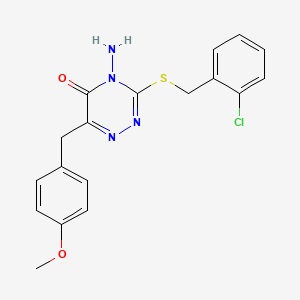 molecular formula C18H17ClN4O2S B2454440 4-amino-3-((2-chlorobenzyl)thio)-6-(4-methoxybenzyl)-1,2,4-triazin-5(4H)-one CAS No. 886966-60-5