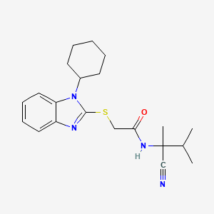 molecular formula C21H28N4OS B2454445 N-(1-cyano-1,2-dimethylpropyl)-2-[(1-cyclohexyl-1H-1,3-benzodiazol-2-yl)sulfanyl]acetamide CAS No. 1030690-89-1